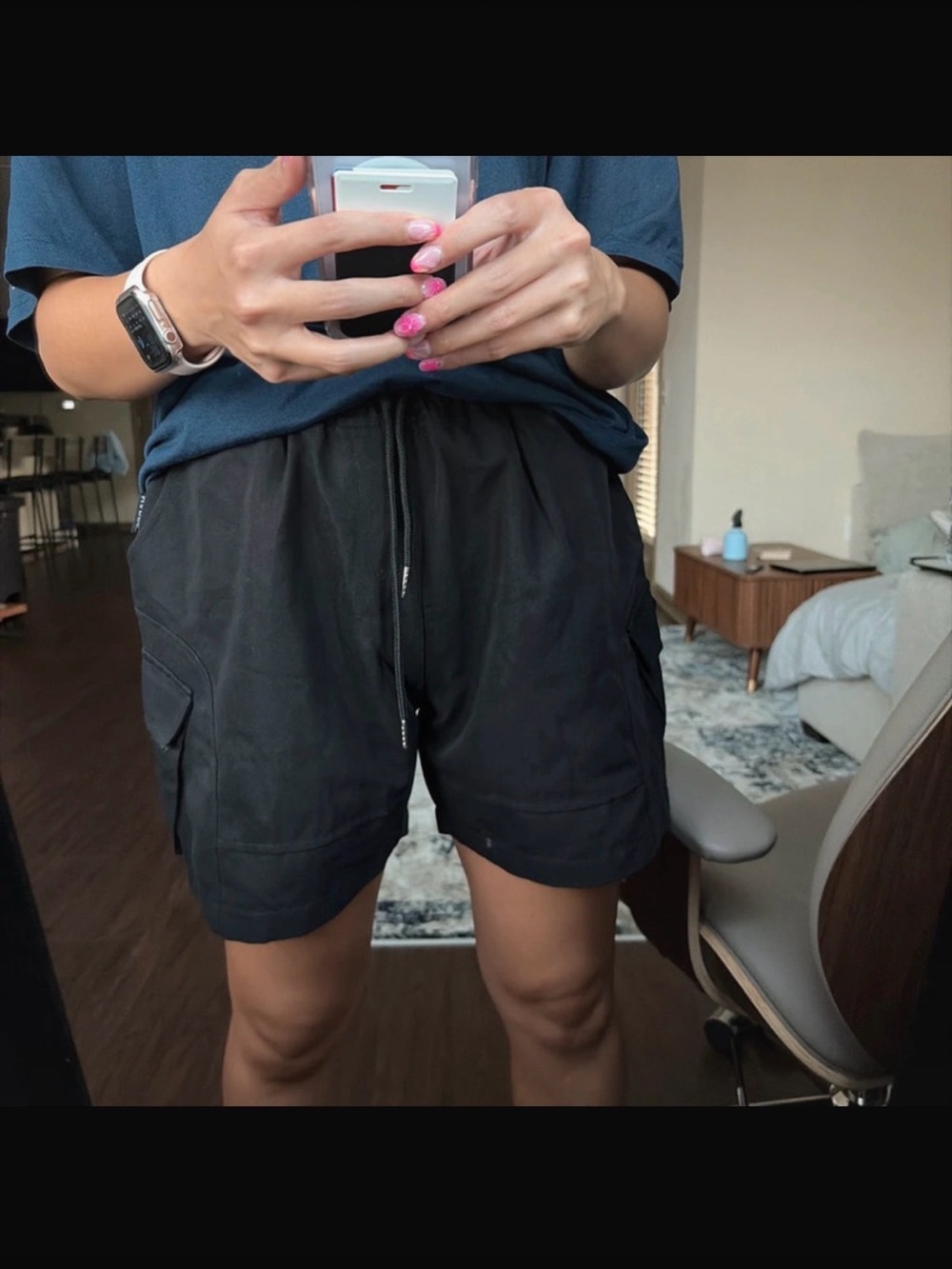 Men's Black Cargo Drawstring Shorts